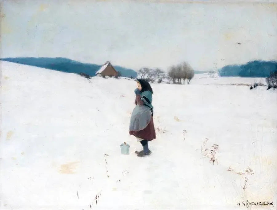 Une promenade dans la neige. - H. A. Brendekilde image 1 copie peinte à la main à l’huile