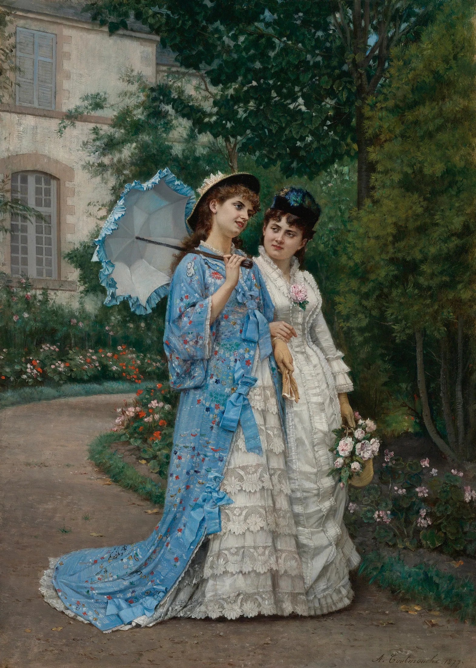 Une promenade dans le jardin - Auguste Toulmouche image 1 copie peinte à la main à l’huile