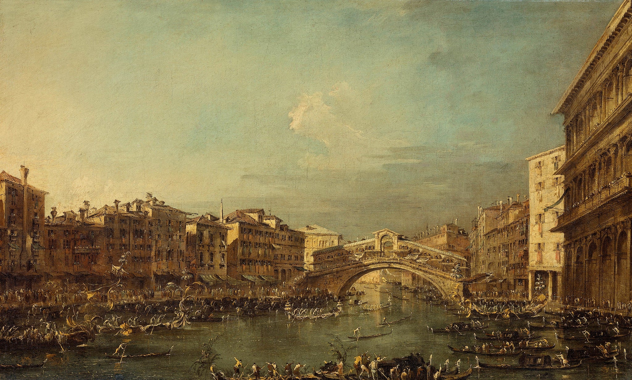 Une régate sur le Grand Canal avec le pont du Rialto à Venise - Francesco Guardi image 1 reproduction de peinture à l’huile