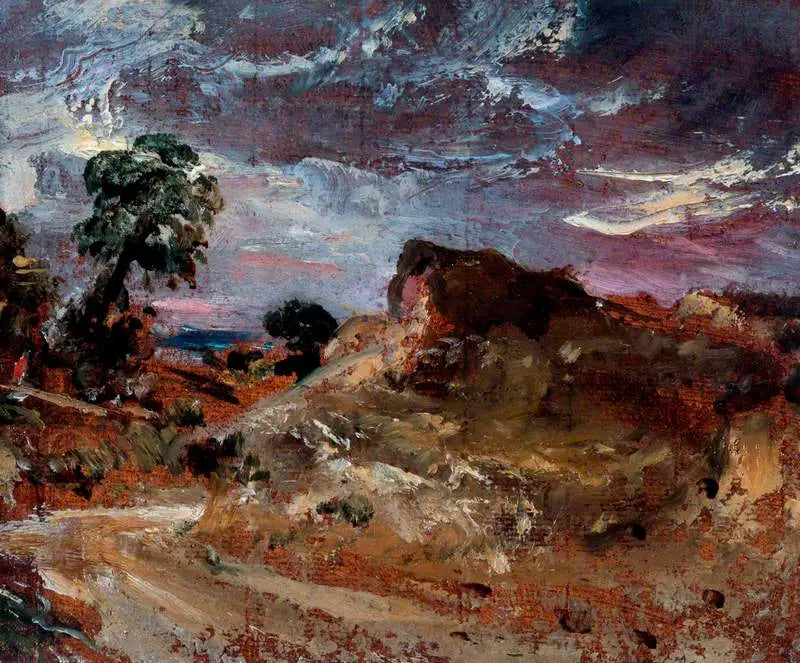 Une route de campagne et un banc de sable - John Constable image 1 copie de tableau peinte à la main