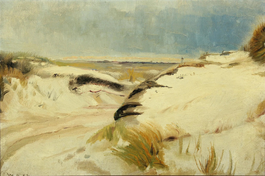 Une route traversant les dunes et un phare au loin. - Michael Peter Ancher