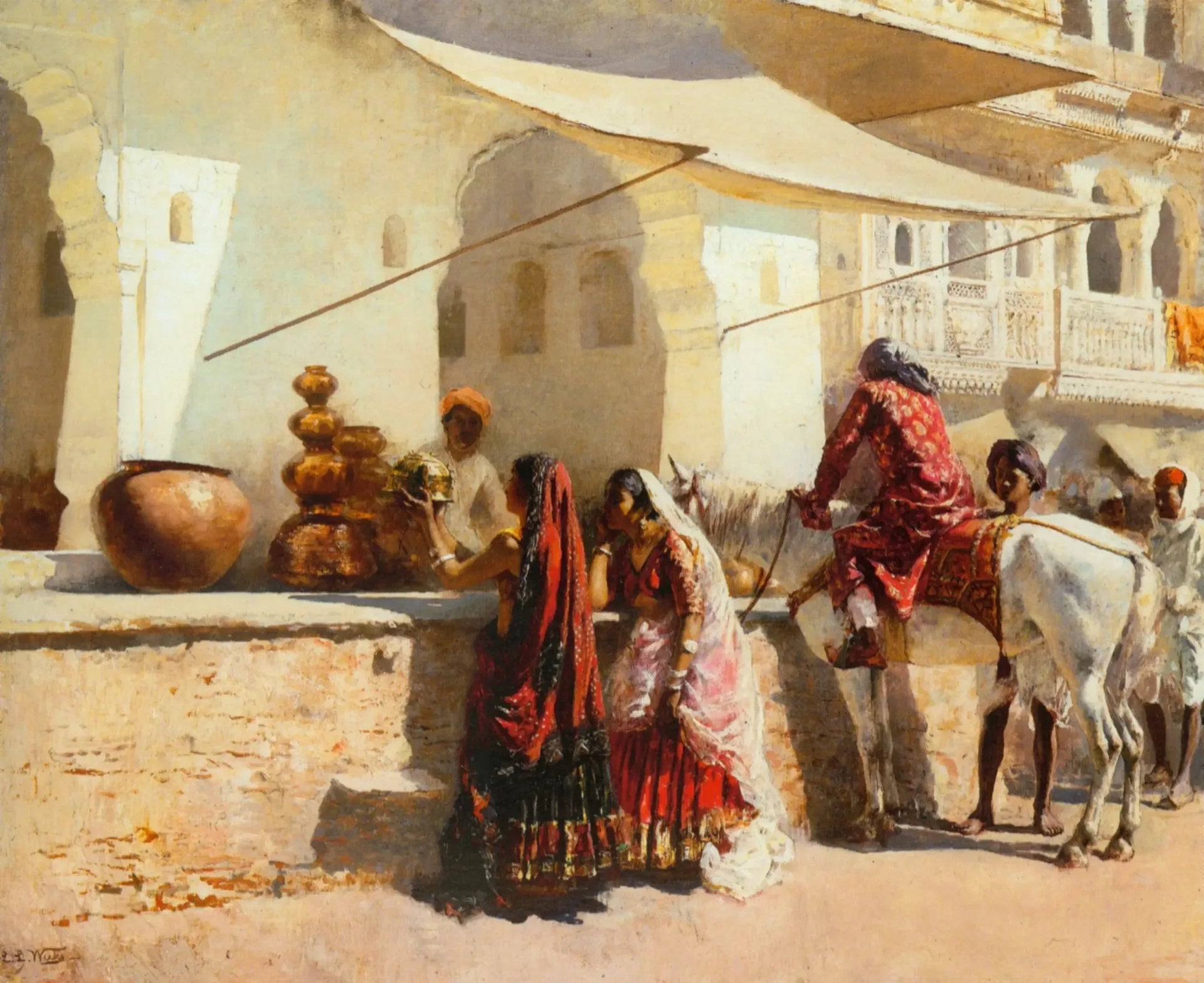 Une scène de marché de rue, Inde - Edwin Lord Weeks image 1 copie peinte à la main à l’huile