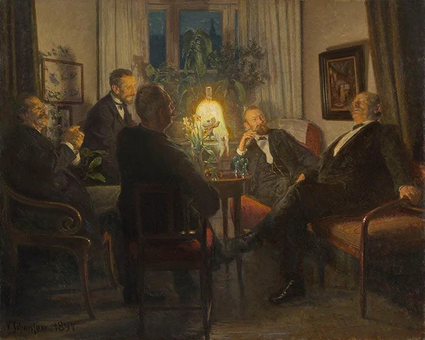 Une soirée avec des amis de passage - Viggo Johansen image 1 copie de tableau peinte à la main