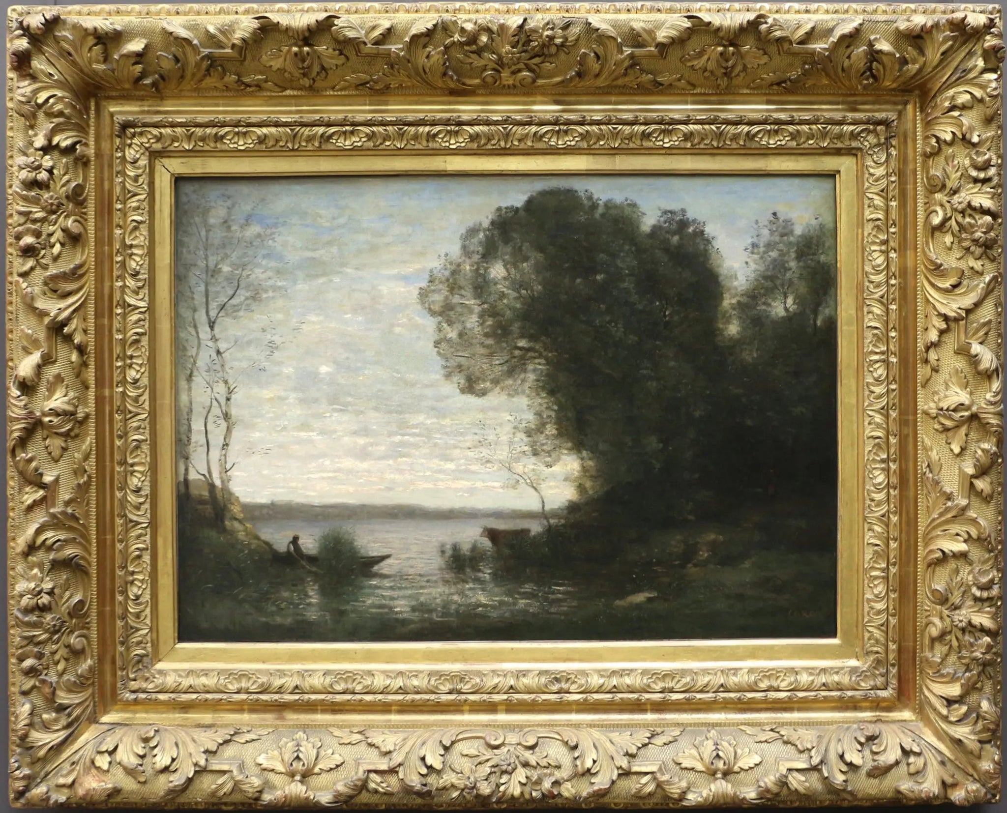 Une soirée. Batelier amarré - Jean-Baptiste Camille Corot image 1 copie peinte à la main à l’huile