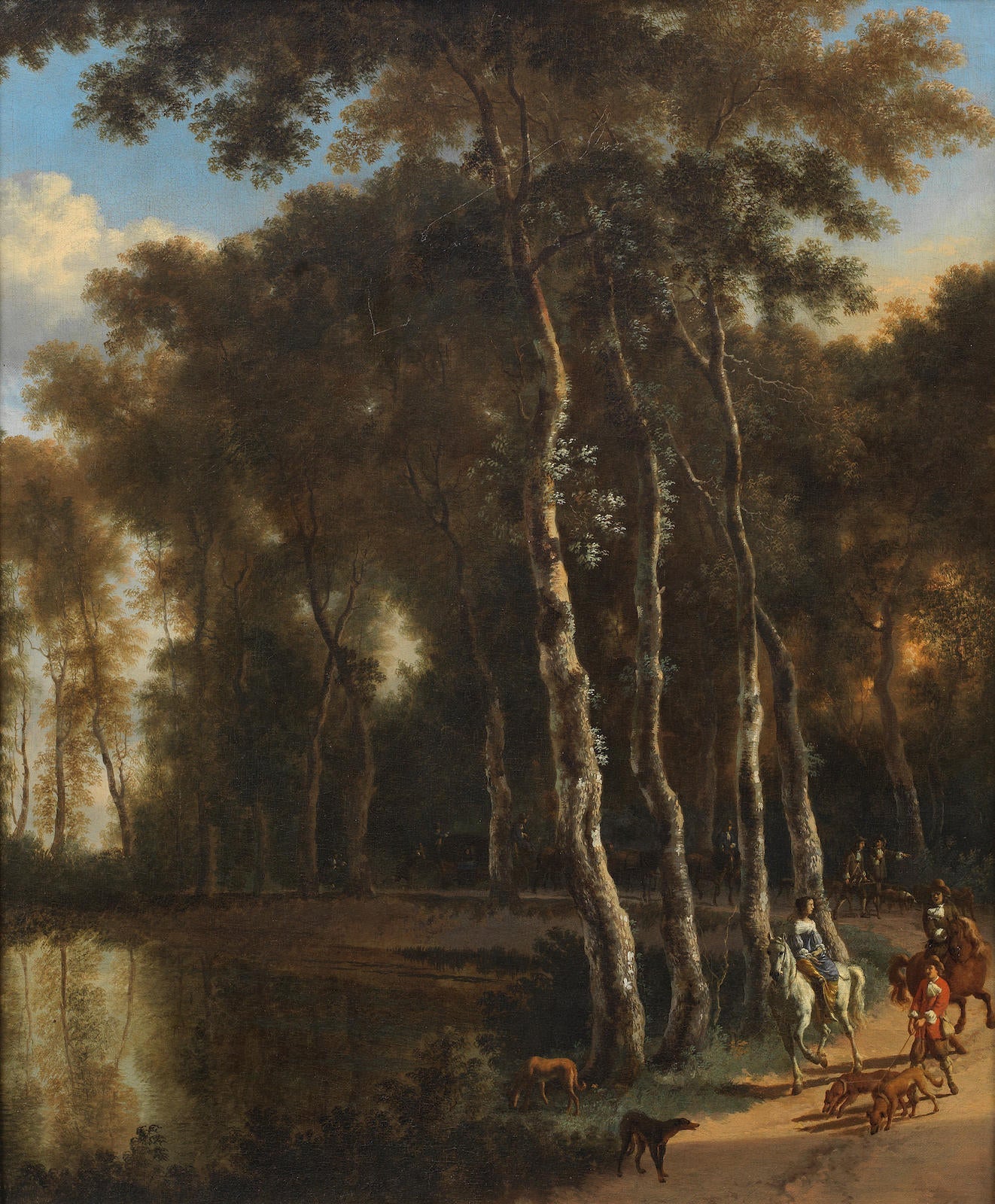 Une troupe de faucons sur un chemin forestier - Adriaen van de Velde image 1 copie de tableau peinte à la main