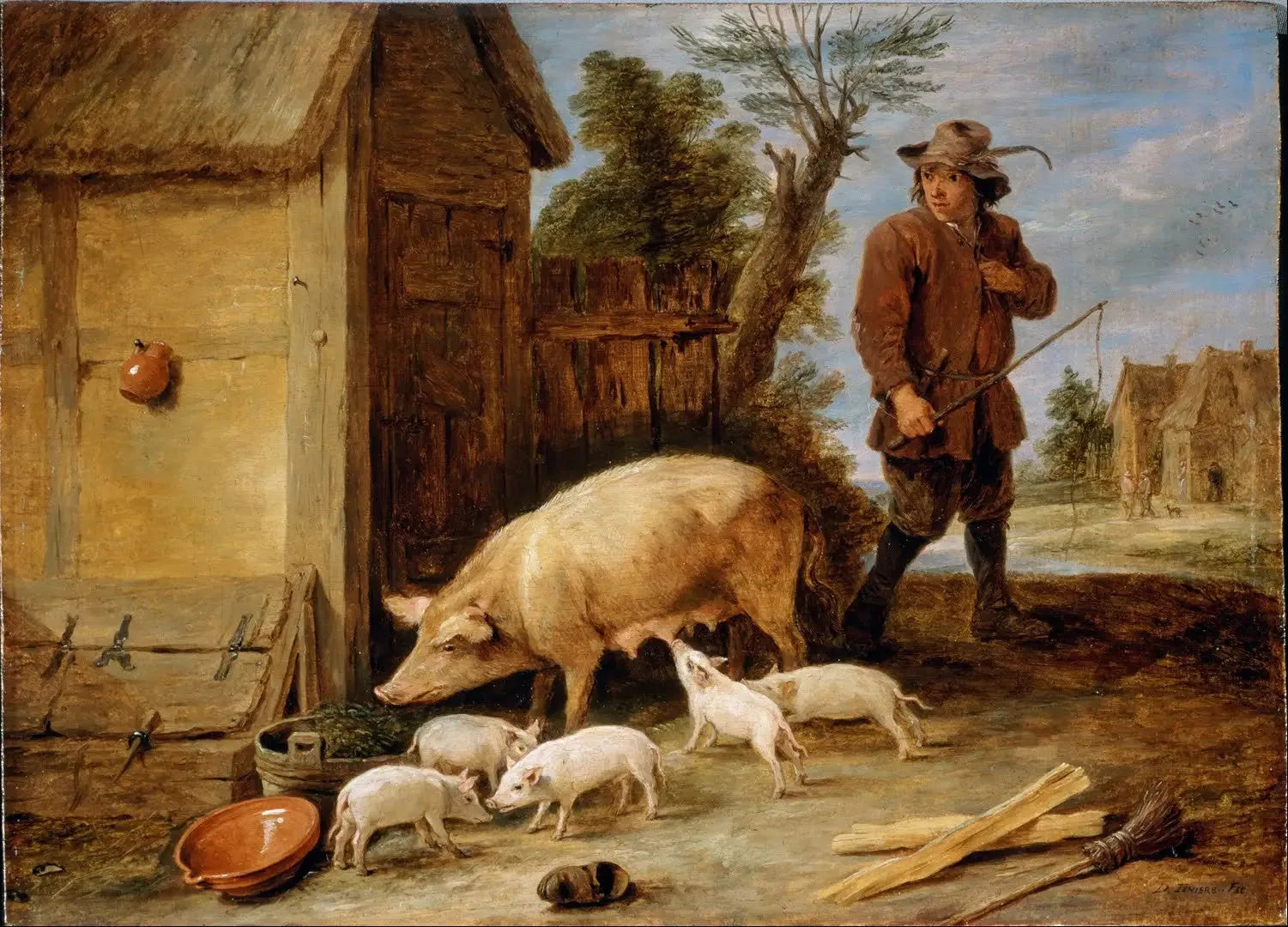 Une truie et sa portée - David Teniers le Jeune image 1 reproduction artisanale de tableau