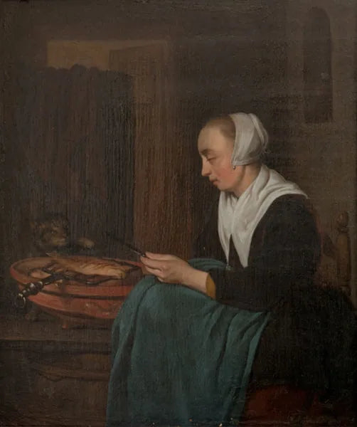 Une vendeuse endormie - Gabriel Metsu image 1 copie peinte à la main à l’huile