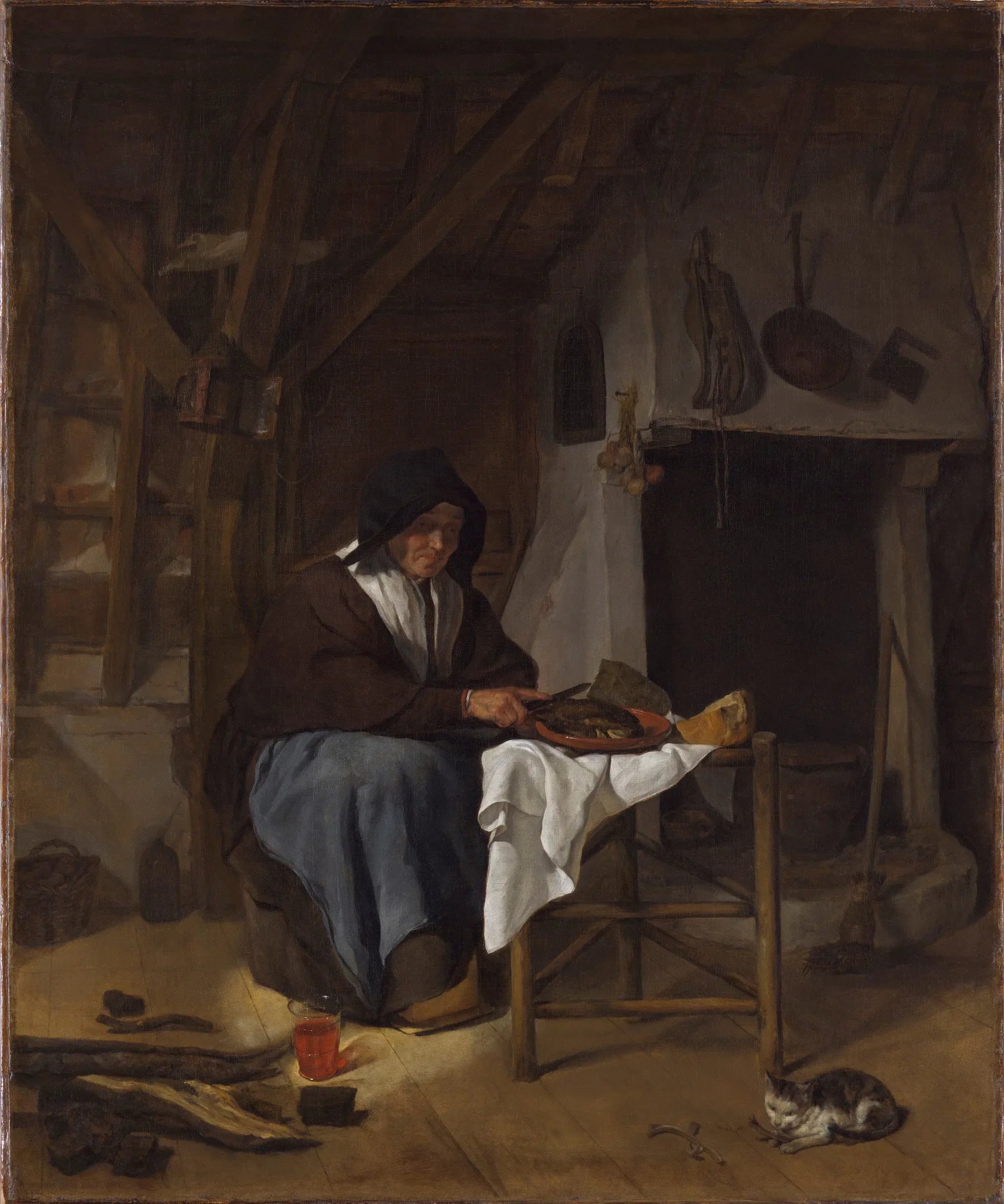 Une vieille femme à son repas dans un intérieur - Gabriel Metsu image 1 copie de tableau peinte à la main