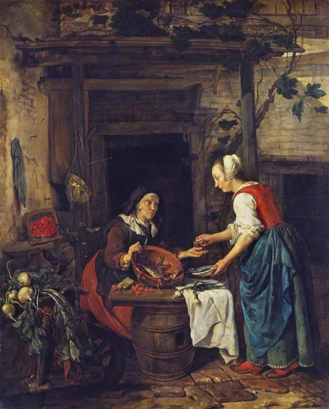 Une vieille femme vend du poisson - Gabriel Metsu image 1 tableau peint à l’huile sur toile