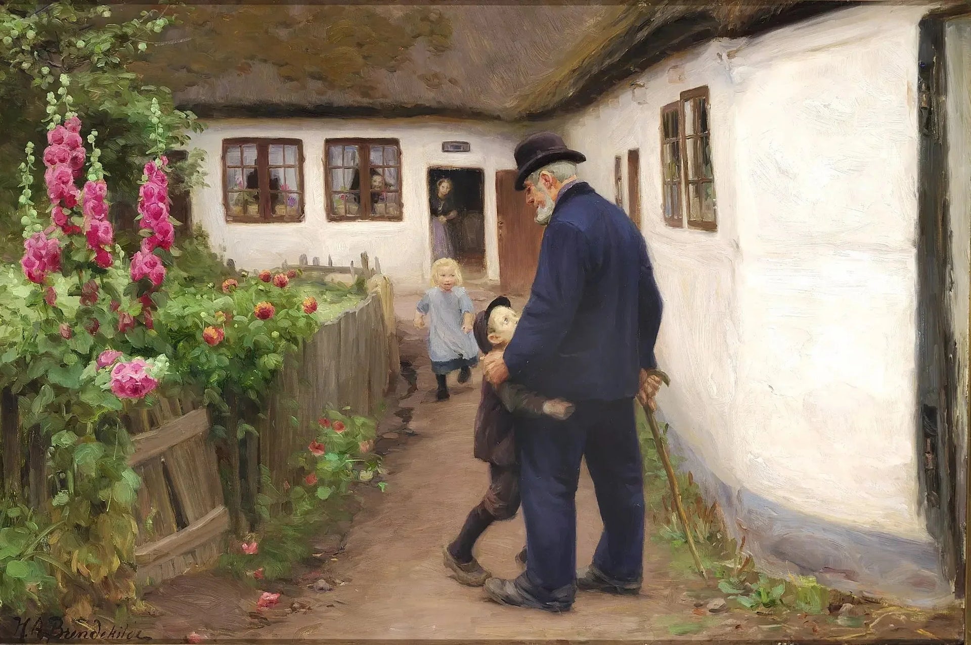 Une visite du grand-père. - H. A. Brendekilde image 1 copie peinte à la main à l’huile
