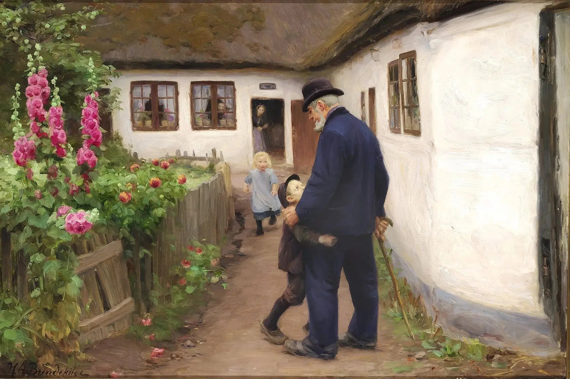 Une visite du grand-père. - H. A. Brendekilde image 1 copie peinte à la main à l’huile