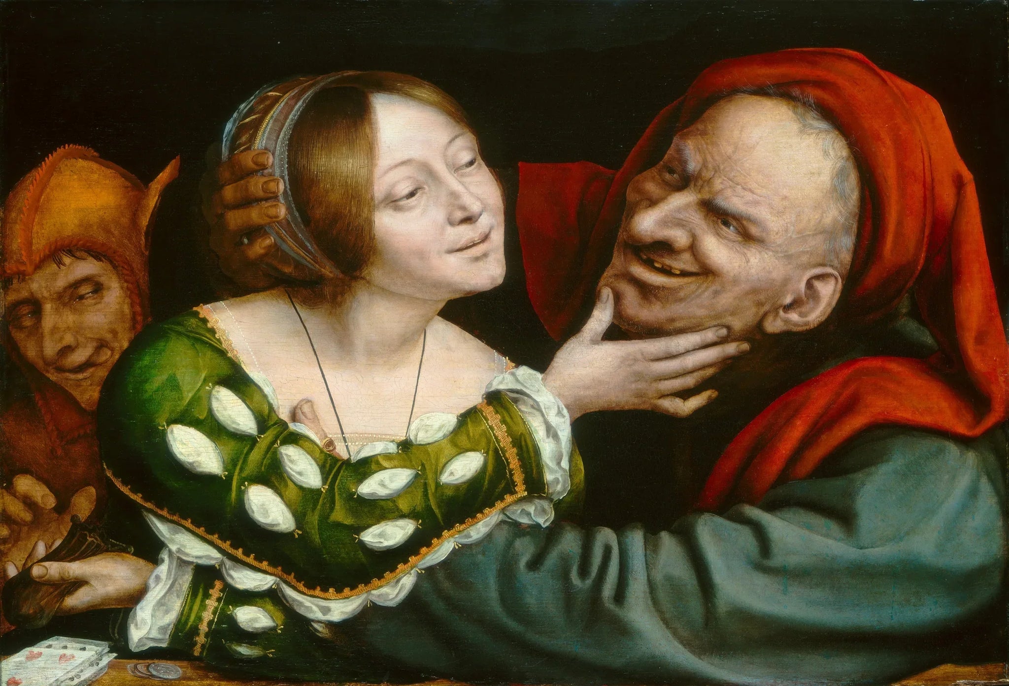 Une voleuse et un vieillard. - Quentin Metsys image 1 reproduction artisanale de tableau