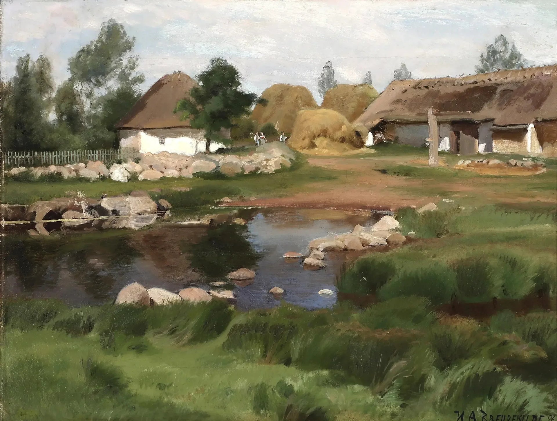 Une vue de l'étang du village. - H. A. Brendekilde image 1 reproduction artisanale de tableau