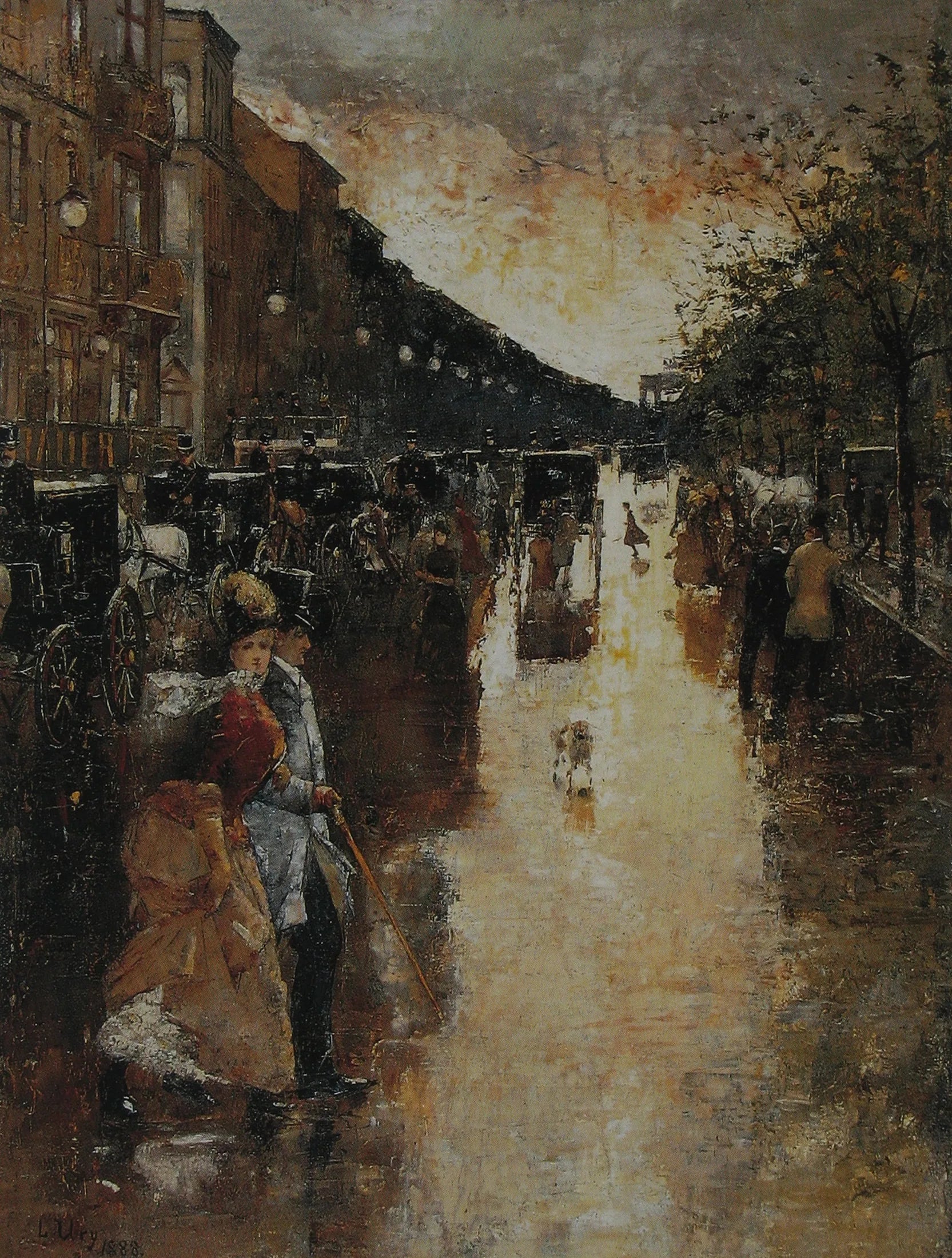 Unter den Linden après la pluie - Lesser Ury image 1 copie peinte à la main à l’huile