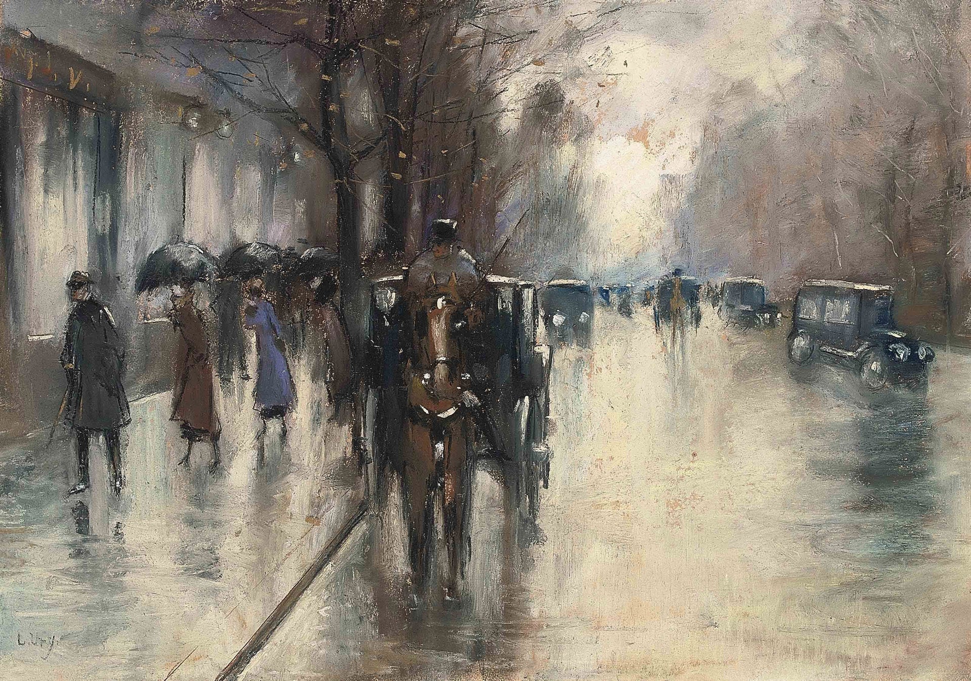 Unter den Linden im Regen - Lesser Ury image 1 copie peinte à la main à l’huile