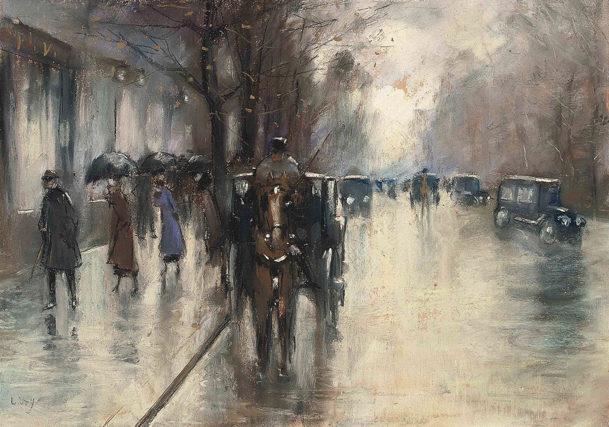 Unter den Linden im Regen - Lesser Ury image 1 copie peinte à la main à l’huile