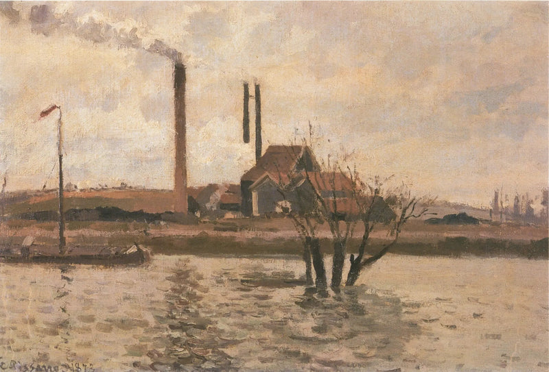Usine à Saint-Ouen-l'Aumône, la crue de l'Oise - Camille Pissarro