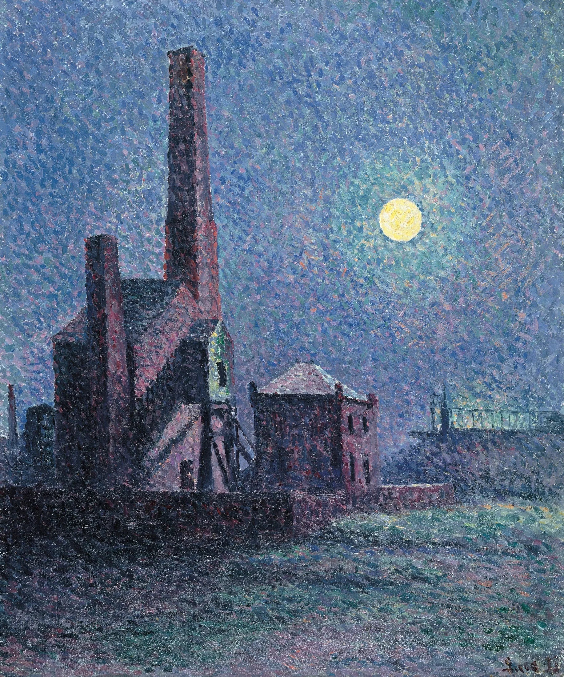 Usine au clair de lune - Maximilien Luce image 1 copie peinte à la main à l’huile