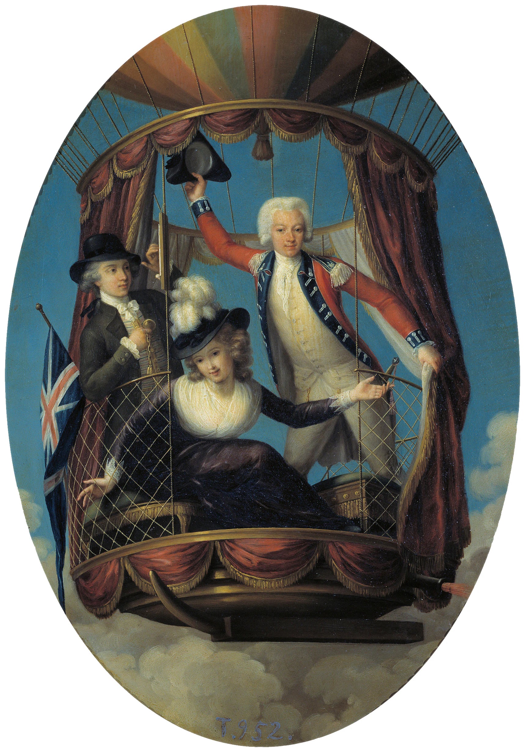 V. Lunardi, Mme Sage et G. Biggin dans une montgolfière - John Francis Rigaud
