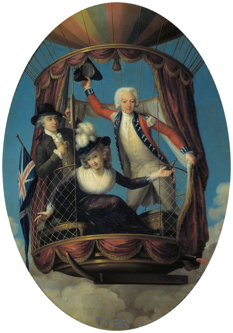 V. Lunardi, Mme Sage et G. Biggin dans une montgolfière - John Francis Rigaud