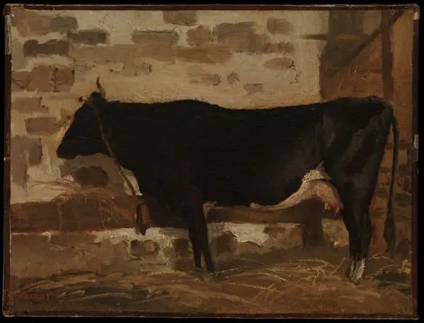 Vache dans une grange - Jean-Baptiste Camille Corot image 1 copie de tableau peinte à la main