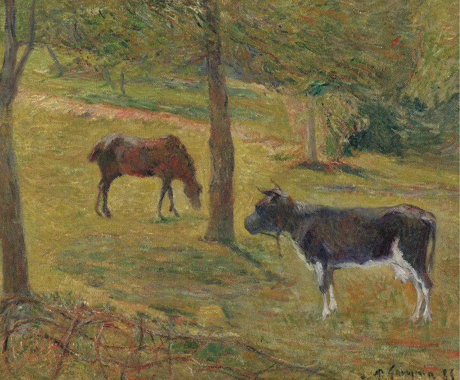 Vache et cheval dans un pré - Paul Gauguin