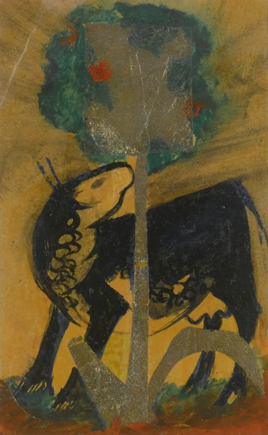 Vache noire derrière un arbre - Franz Marc image 1 reproduction de peinture à l’huile