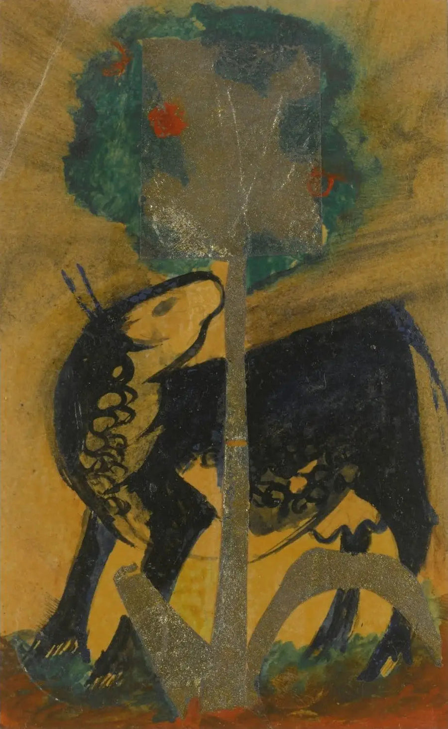 Vache noire derrière un arbre - Franz Marc