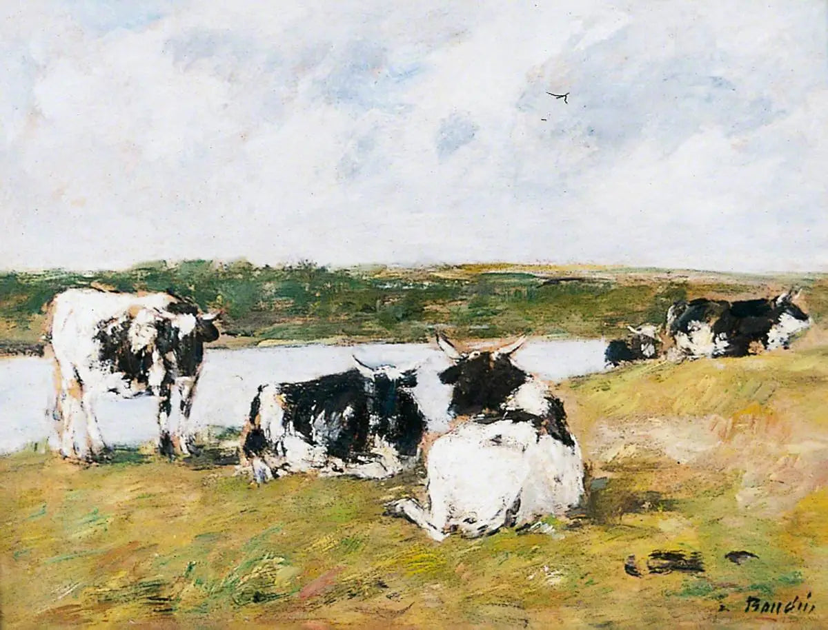 Vaches au bord d'une rivière - Eugène Boudin image 1 reproduction réalisée par Alpha Reproduction
