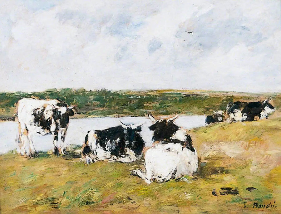 Vaches au bord d'une rivière - Eugène Boudin