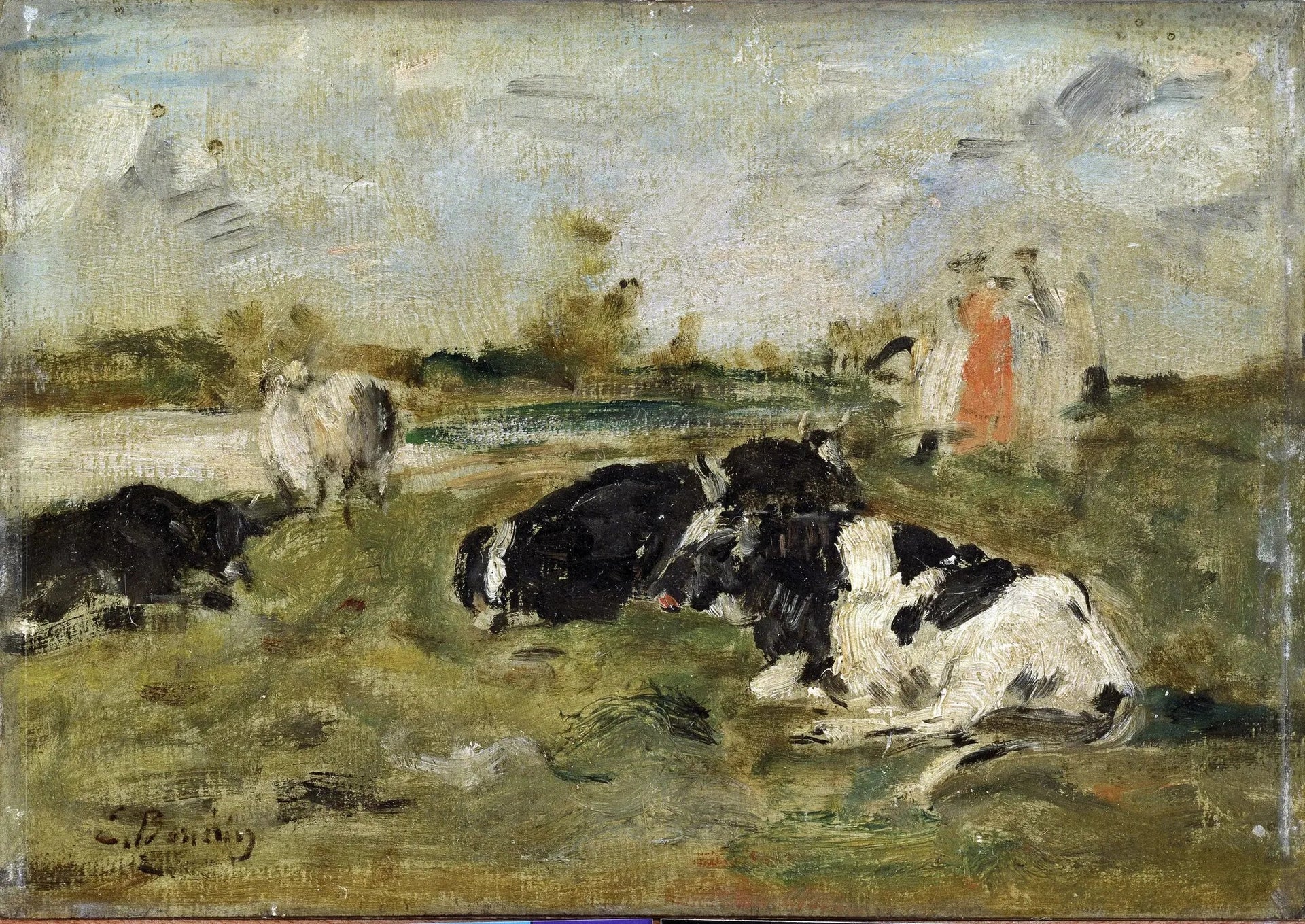 Vaches dans un pré - Eugène Boudin image 1 reproduction réalisée par Alpha Reproduction
