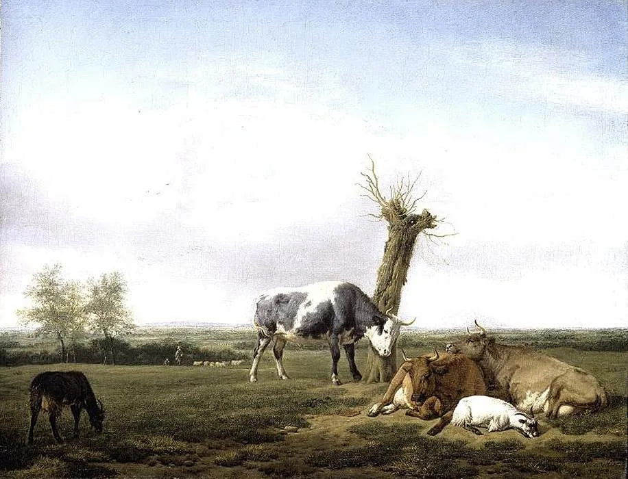 Vaches et chèvres dans un pré - Adriaen van de Velde image 1 reproduction de peinture à l’huile