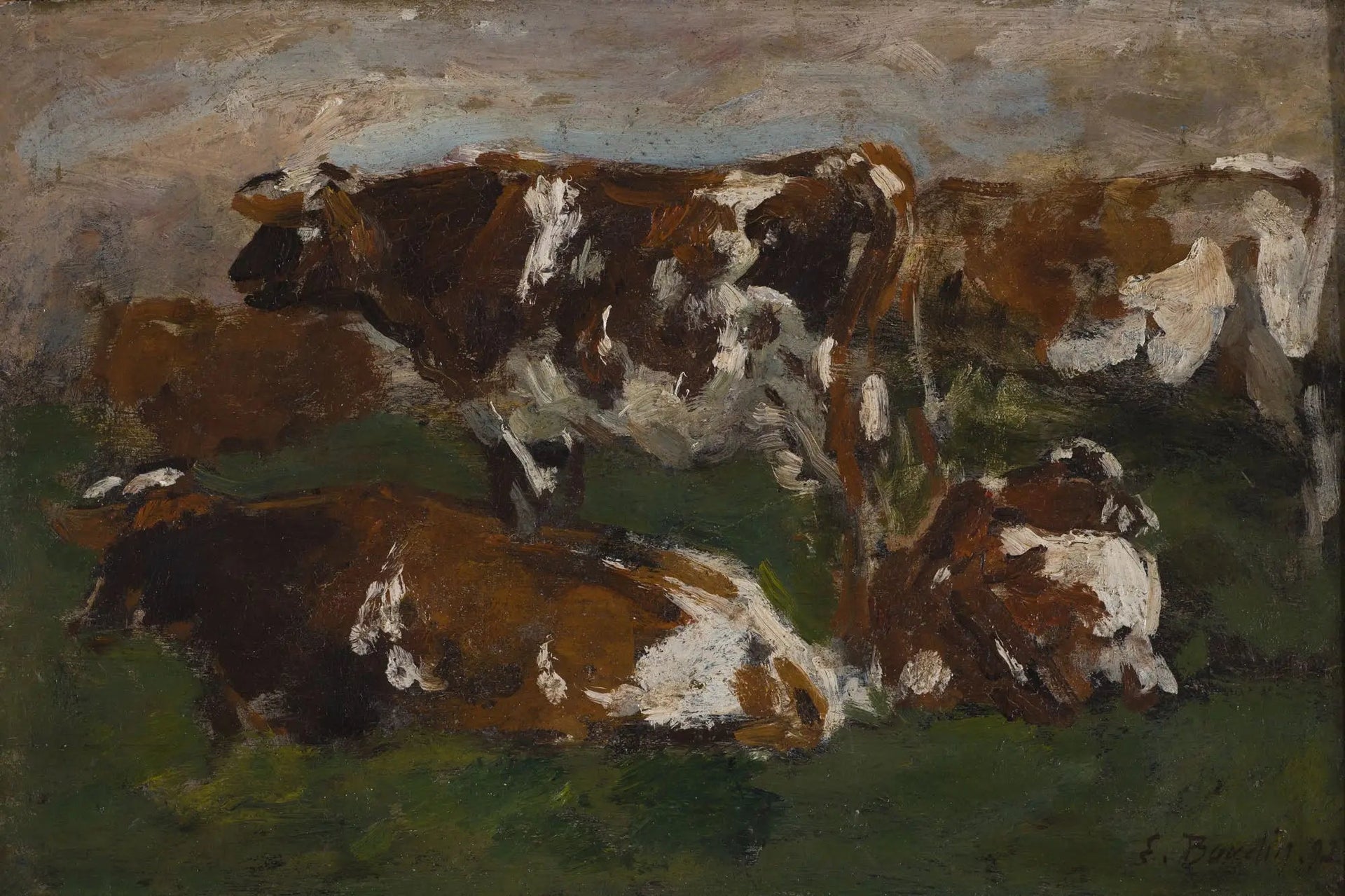 Vaches le long de la Touques - Eugène Boudin image 1 copie de tableau peinte à la main