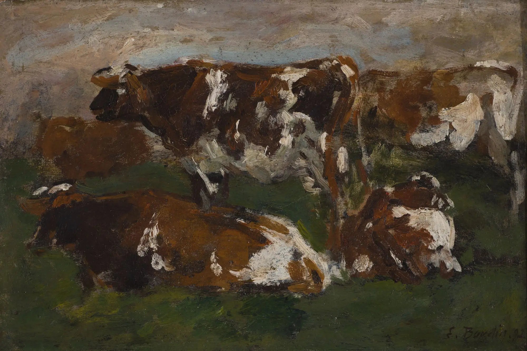 Vaches le long de la Touques - Eugène Boudin image 1 copie de tableau peinte à la main
