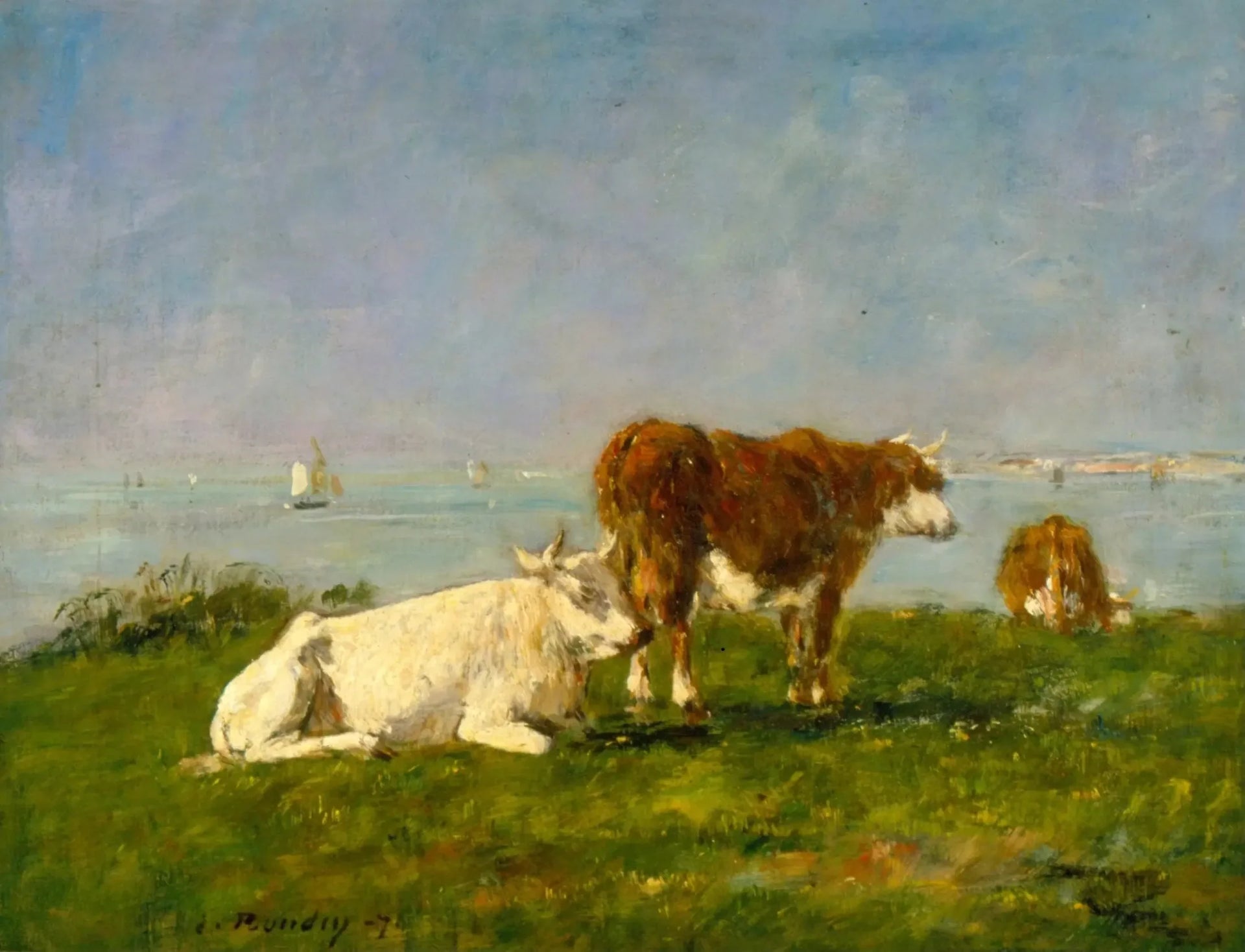 Vaches paissant au bord de la mer - Eugène Boudin image 1 reproduction artisanale de tableau