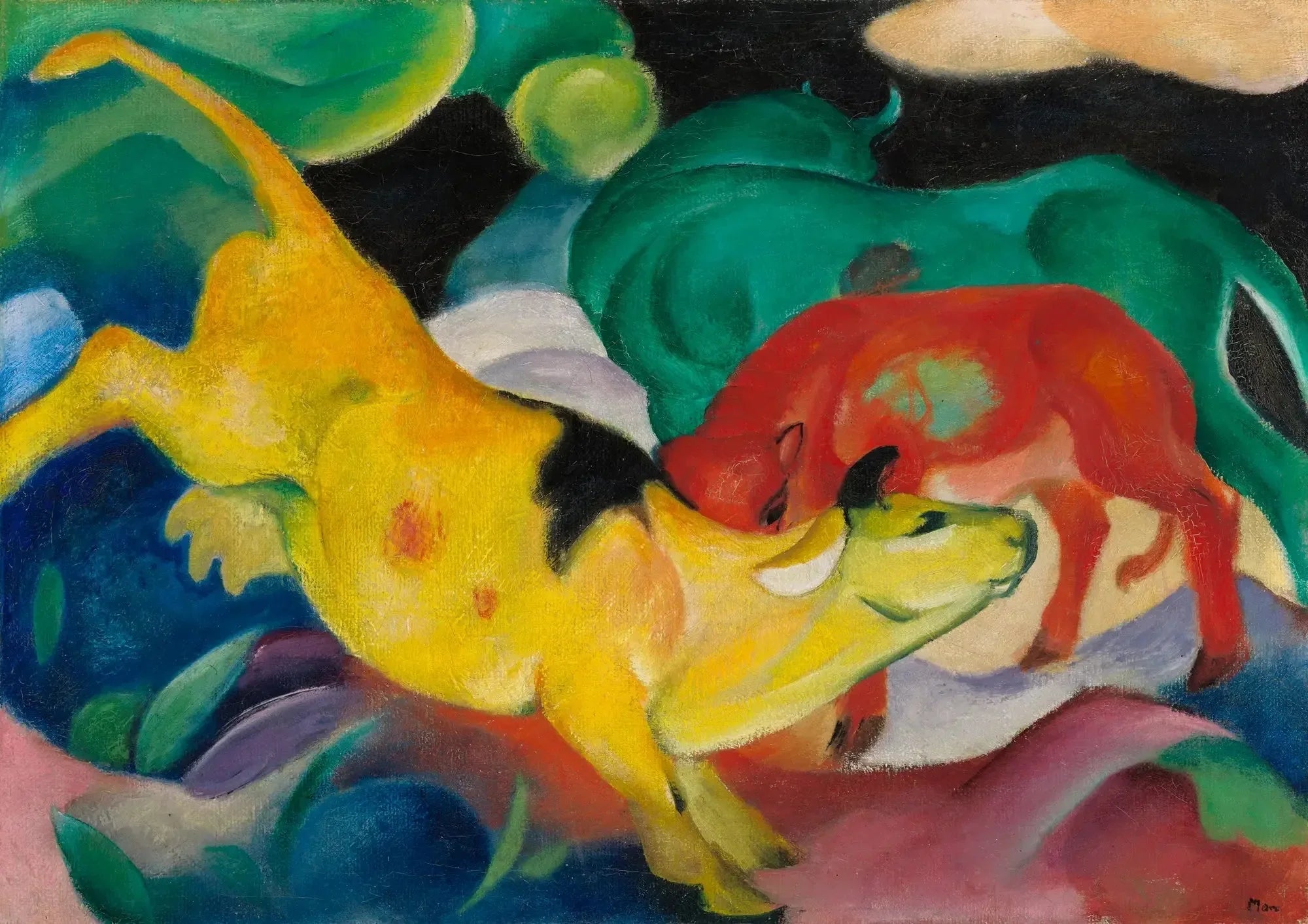 Vaches Rouge Vert Jaune - Franz Marc image 1 reproduction artisanale de tableau