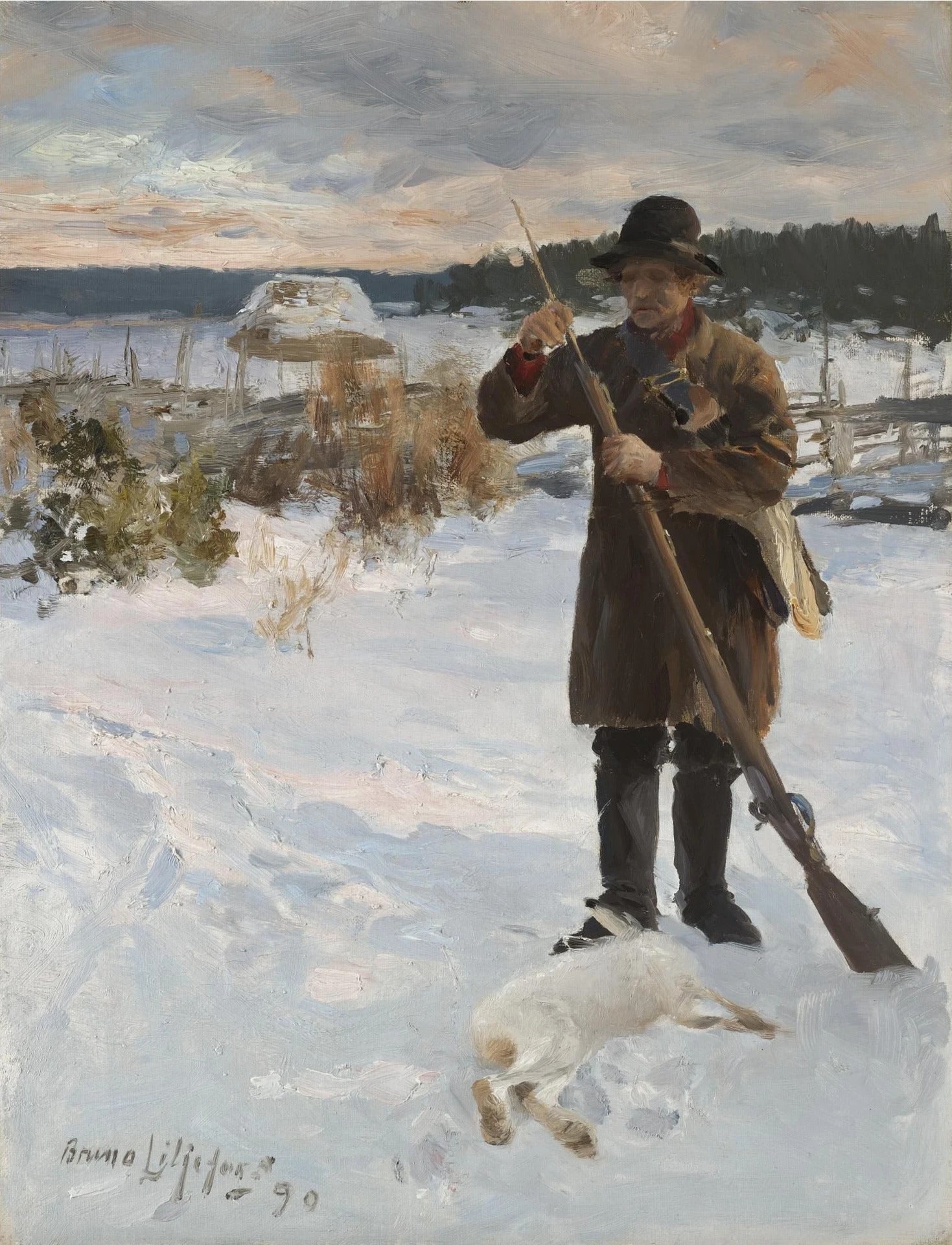 Värdshusarn, paysan chasseur dans un paysage d'hiver - Bruno Liljefors image 1 reproduction réalisée par Alpha Reproduction