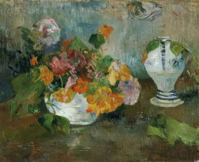 Vase aux capucines et faïence de Quimper - Paul Gauguin image 1 reproduction artisanale de tableau