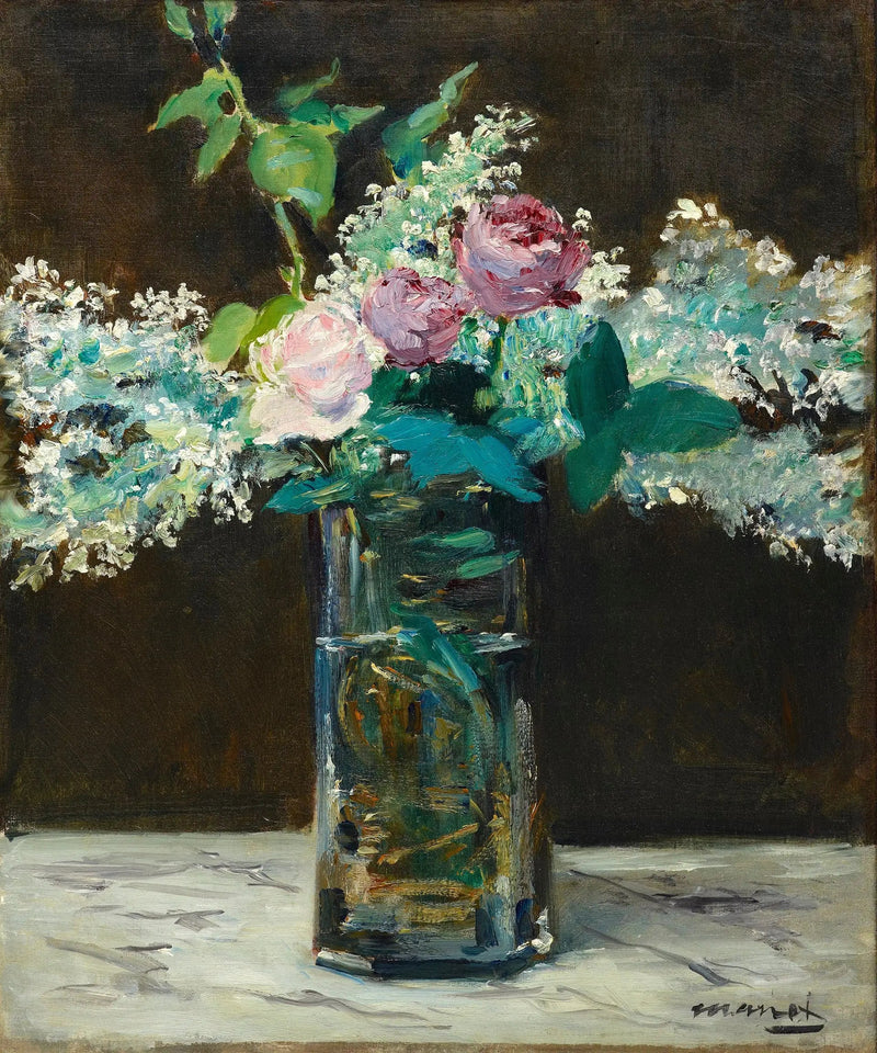 Vase avec lilas blanc et roses - Édouard Manet