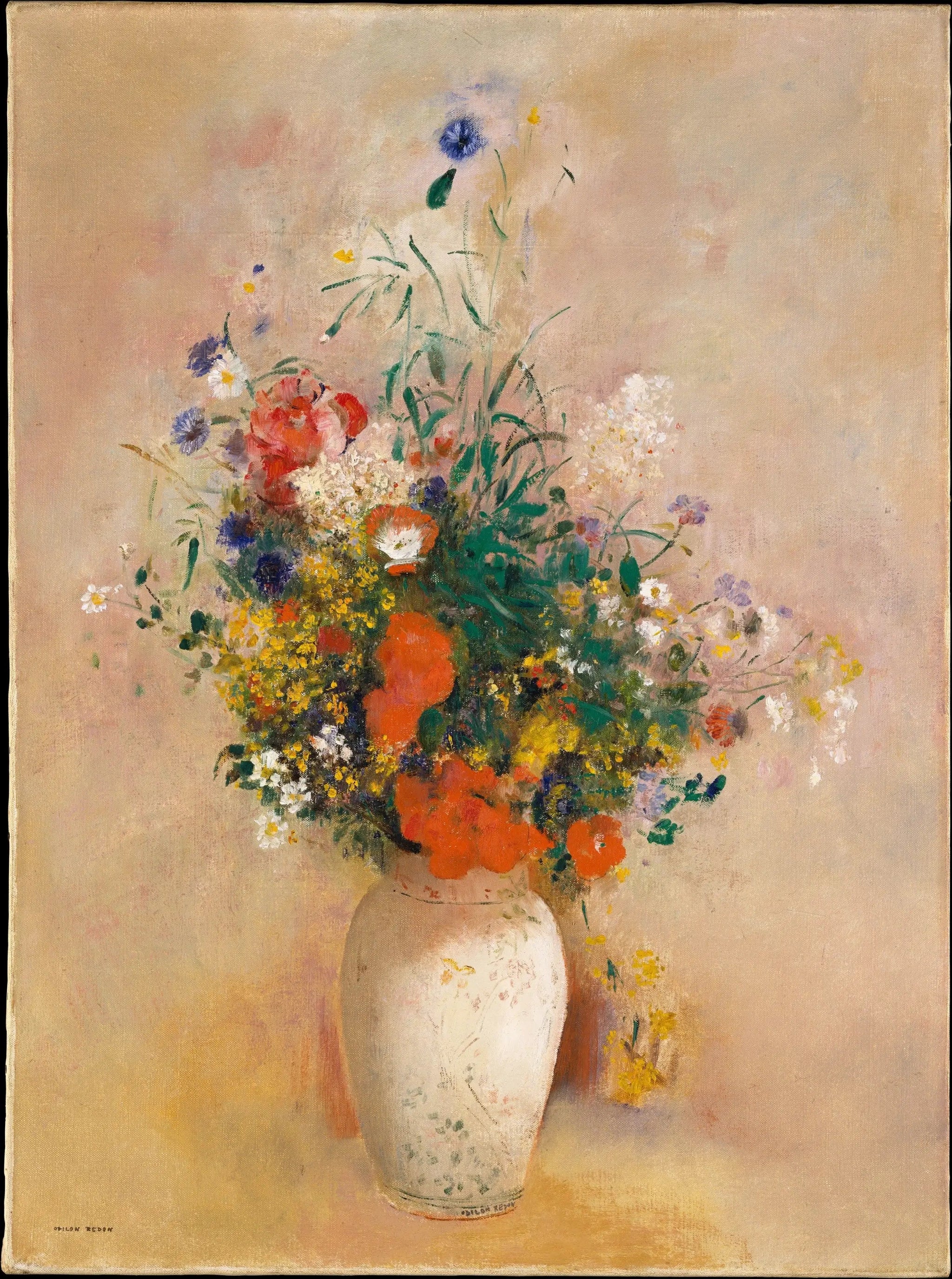 Vase de fleurs (fond rose) - Odilon Redon image 1 reproduction artisanale de tableau