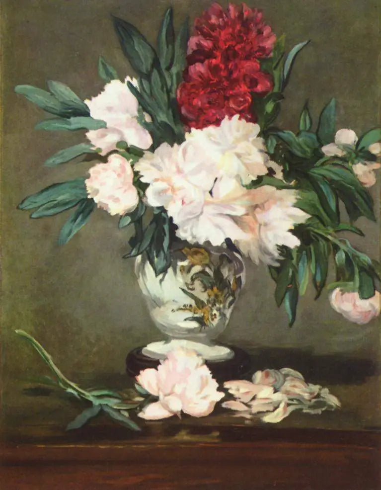 Vase de pivoines sur piédouche - Édouard Manet image 1 reproduction artisanale de tableau