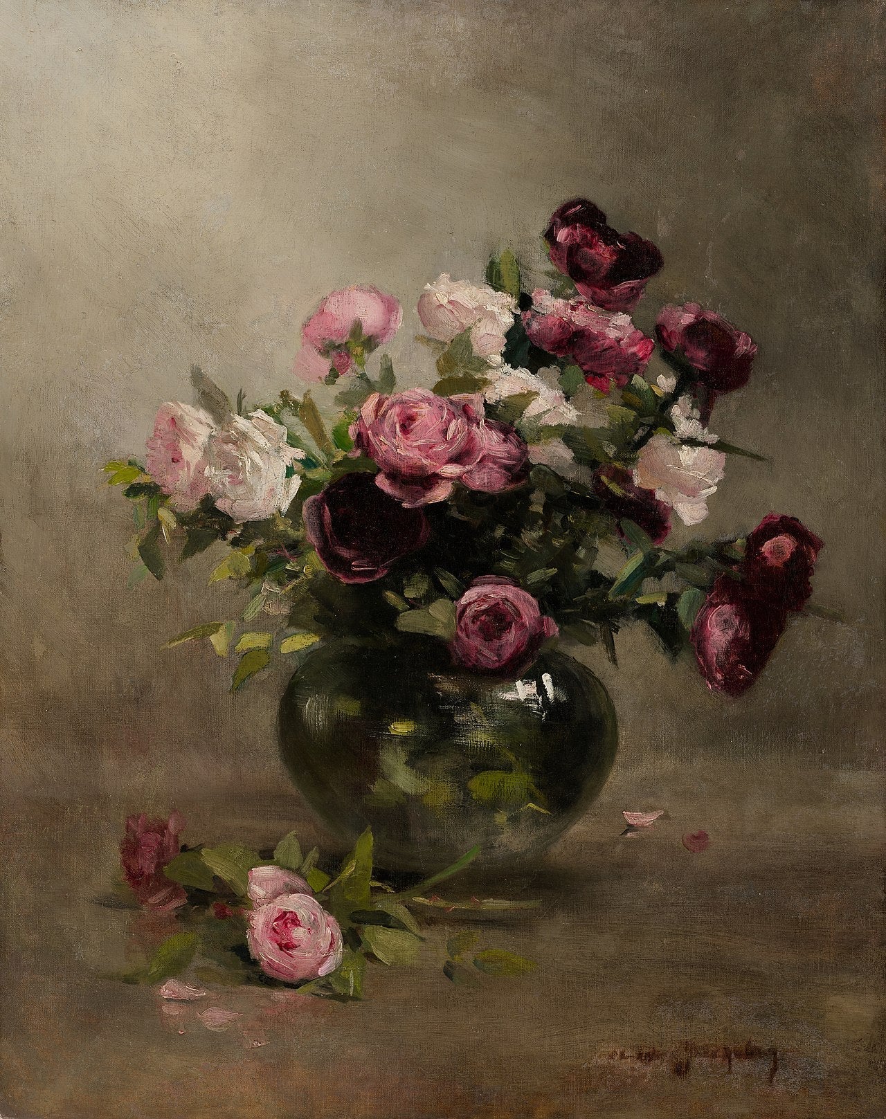 Vase de roses - Eva Gonzalès image 1 copie peinte à la main à l’huile