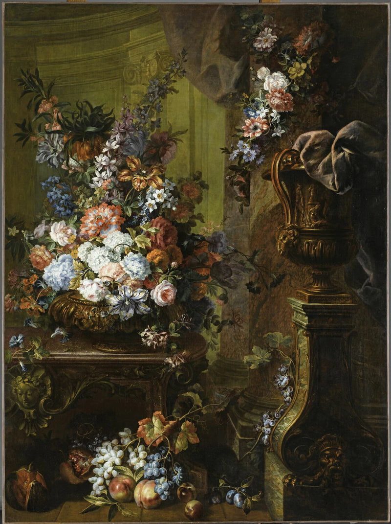 Vase d'or, fleurs et fruits - Antoine Monnoyer