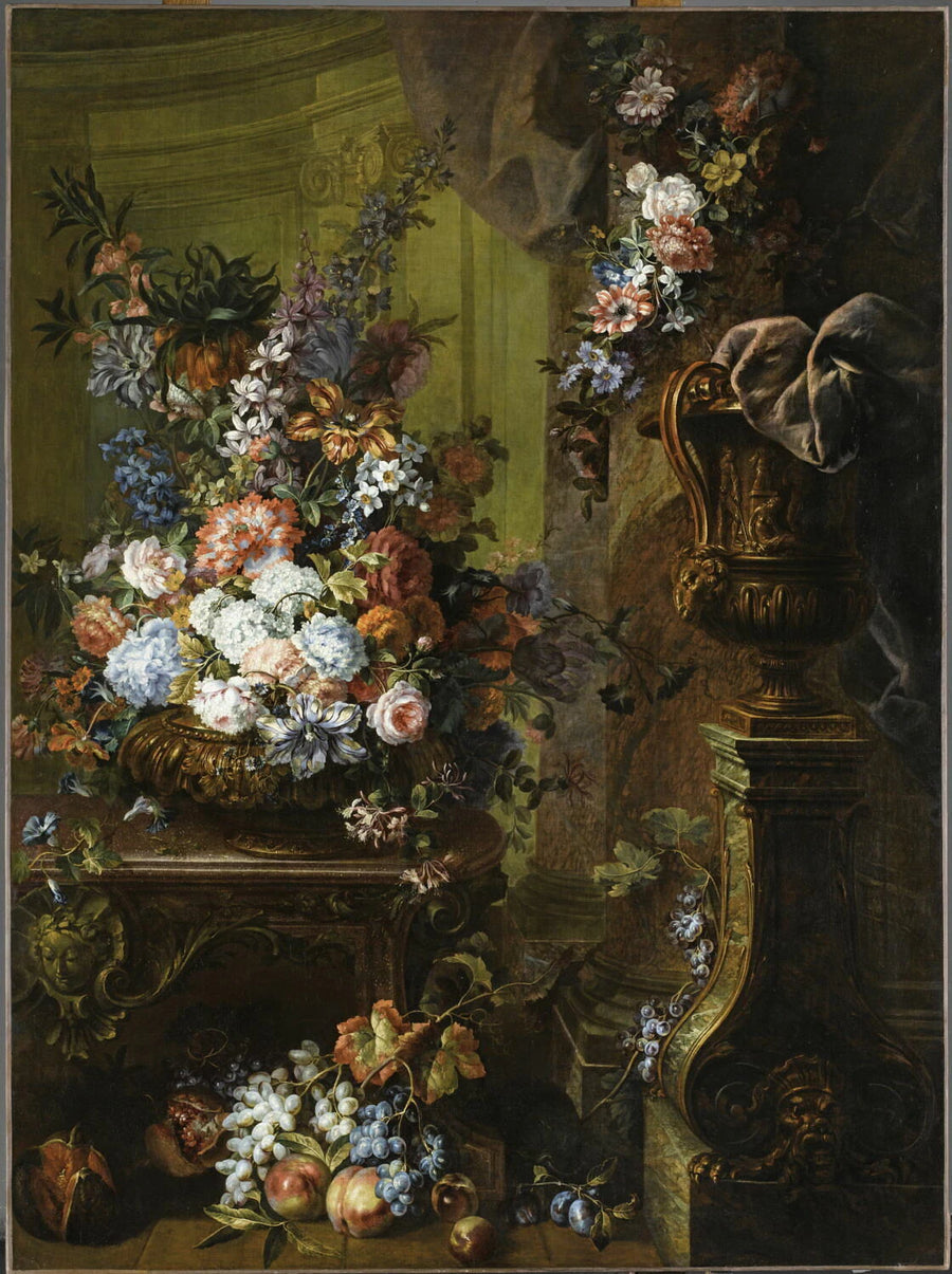 Vase d'or, fleurs et fruits - Antoine Monnoyer