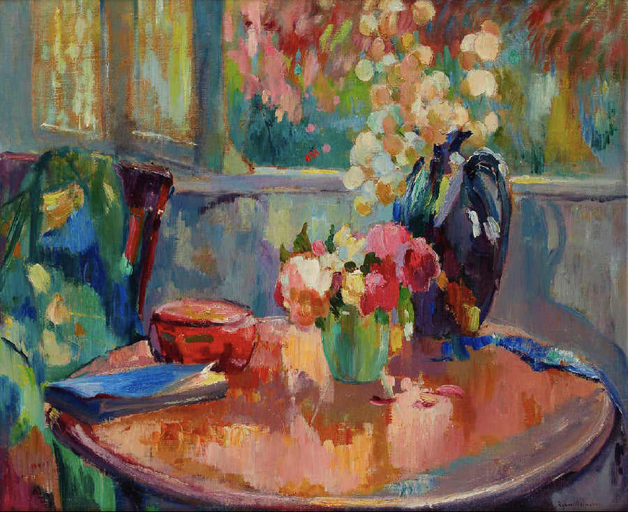 Vases de fleurs sur le guéridon - Robert Antoine Pinchon image 1 copie peinte à la main à l’huile