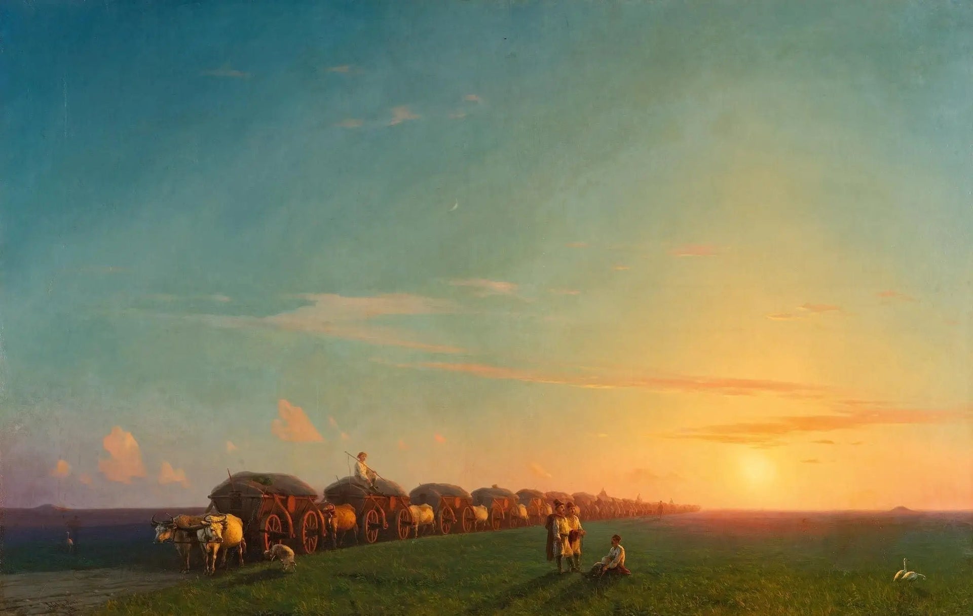 Vaste paysage avec des colons - Ivan Aïvazovski image 1 copie peinte à la main à l’huile