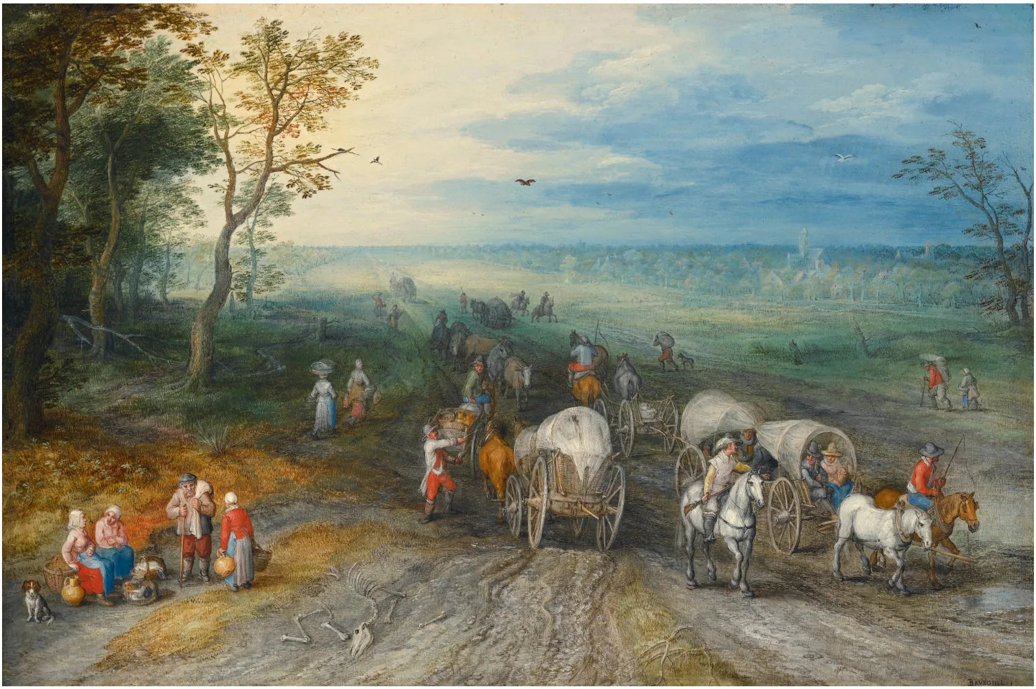 Vaste paysage avec des voyageurs et des chariots - Jan Brueghel l'Ancien image 1 tableau peint à l’huile sur toile