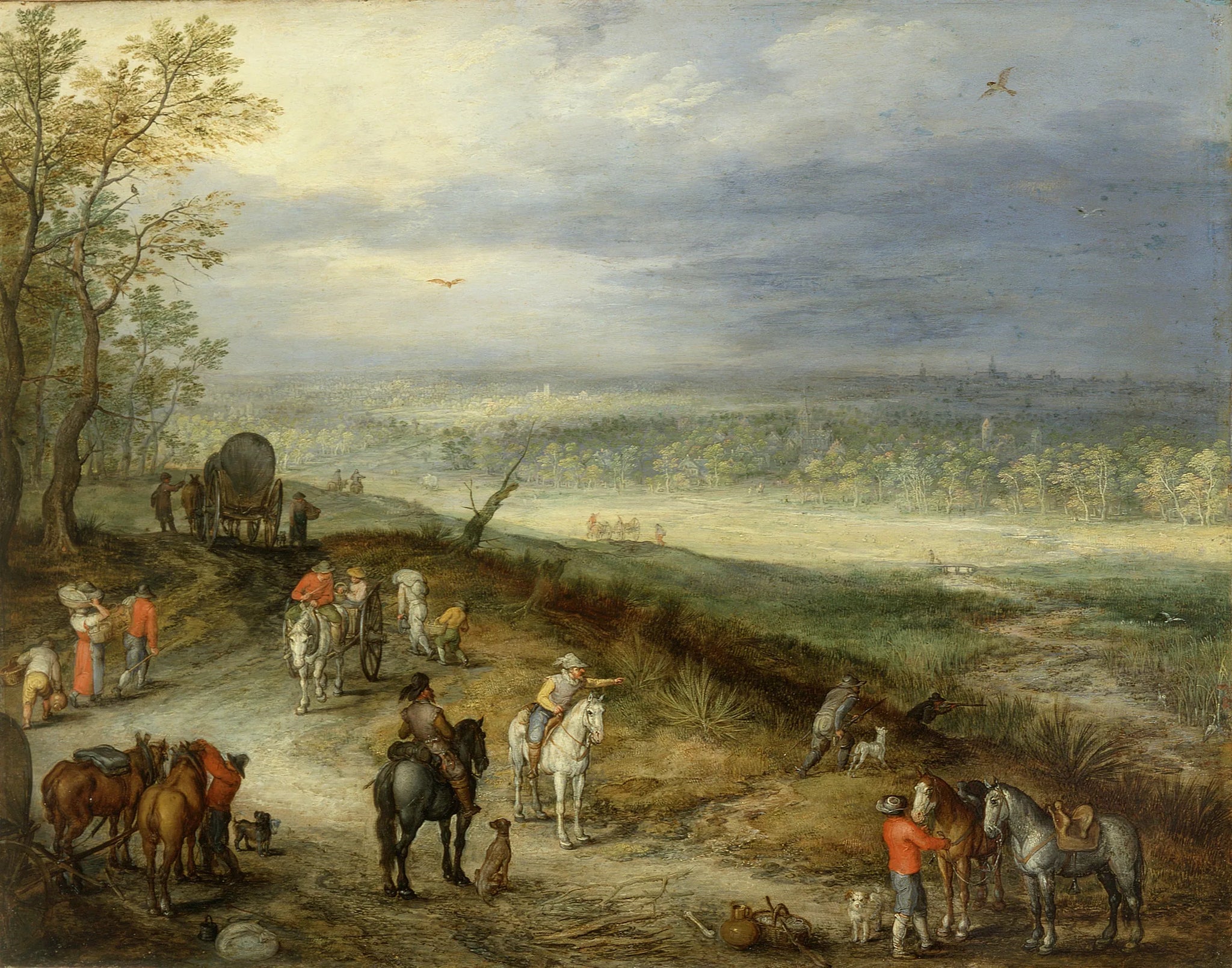 Vaste paysage traversé par des voyageurs sur une route de campagne - Jan Brueghel l'Ancien image 1 reproduction réalisée par Alpha Reproduction
