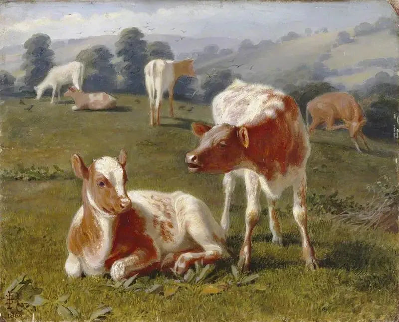Veaux dans un pré - Briton Rivière image 1 tableau peint à l’huile sur toile