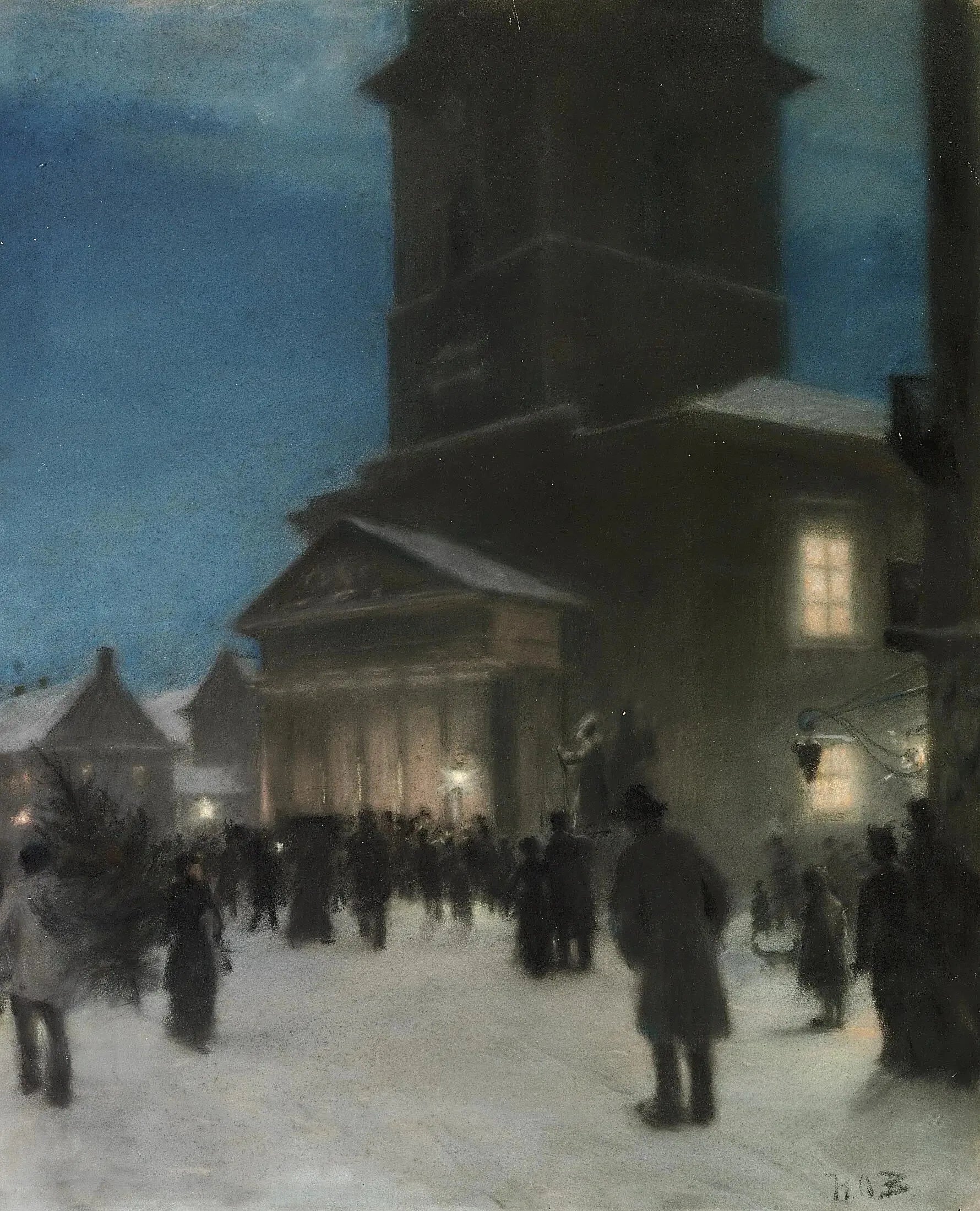 Veille de Noël devant l'église Notre-Dame (Vor Frue Kirke) à Copenhague. - H. A. Brendekilde image 1 copie de tableau peinte à la main